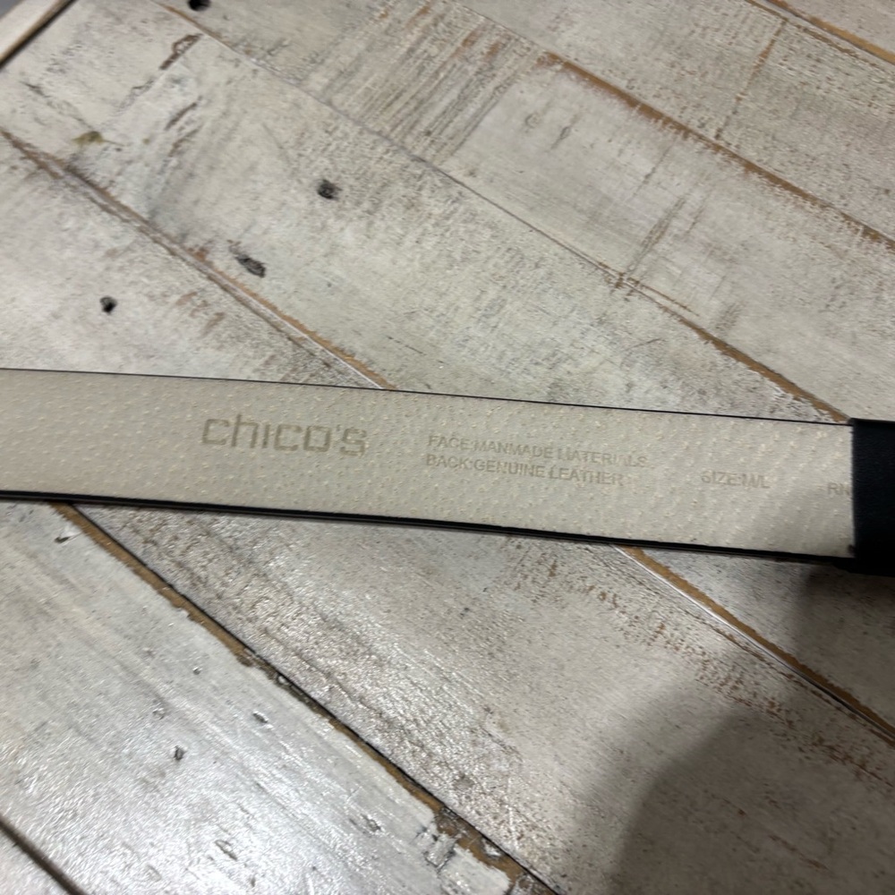 Chico's Black Leather Belt with Gold Oval Medallion Buckle - Picture 3 of 4